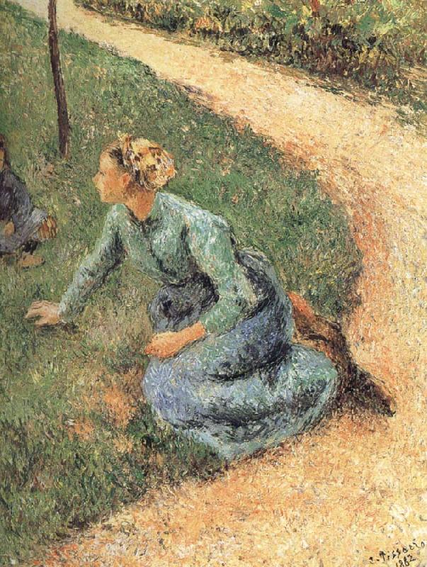 Camille Pissarro Peasant woman sitting on the side of the road Spain oil painting art
